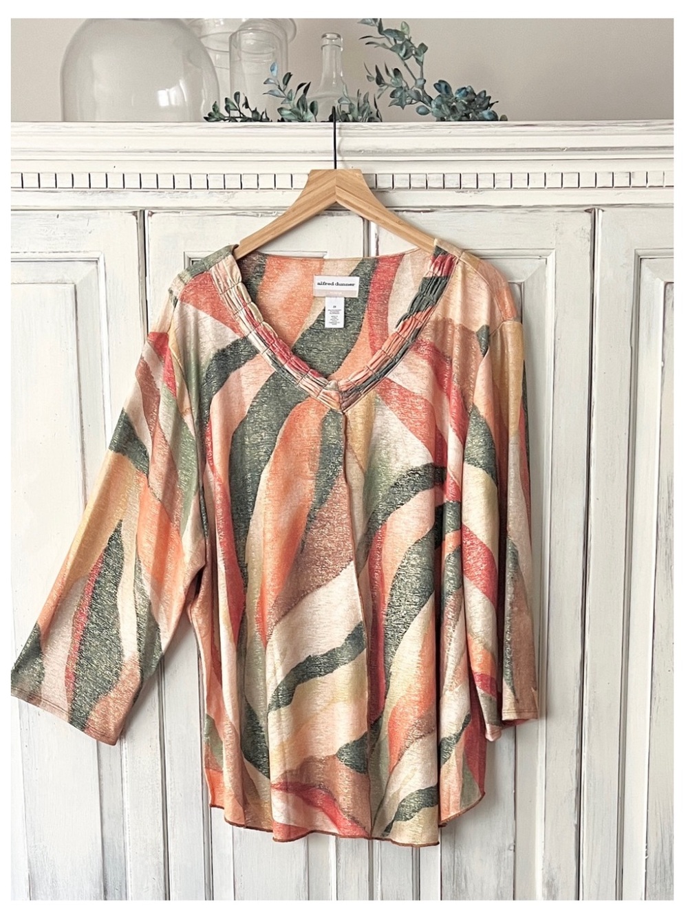 NWT ALFRED DUNNER Stain Glass-Inspired 3/4 Sleeve V-Neck Tunic Blouse 2X